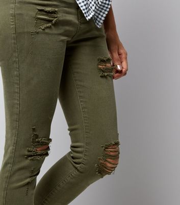 khaki ripped jeans womens