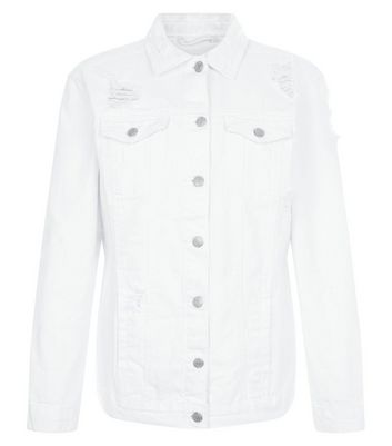 White Ripped Denim Jacket New Look