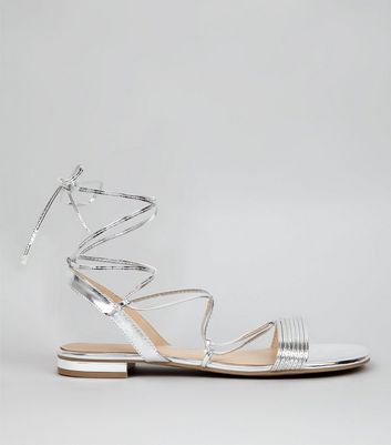 tie up silver sandals