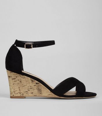 Black Suedette Cork Wedge Heels | New Look