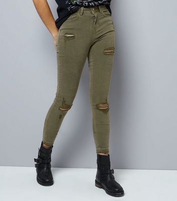 khaki ripped jeans womens