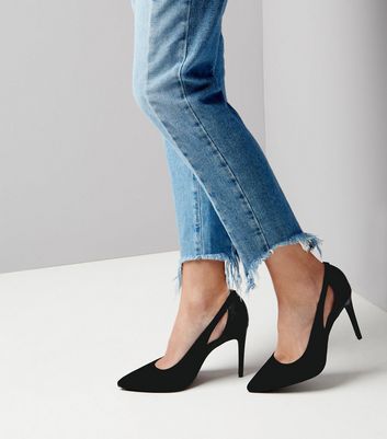 black cut out court shoes