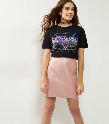 rose pink leather skirt