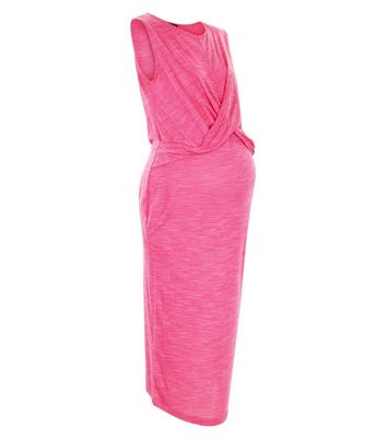Maternity Bright Pink Cross Front Jersey Midi Dress New Look