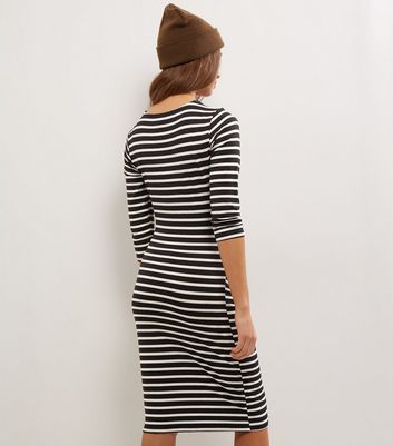 Maternity Black Stripe Ruched Side Midi Dress New Look