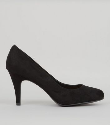 Wide Fit Black Suedette Court Shoes 