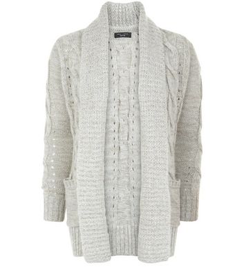 new look grey cable knit cardigan