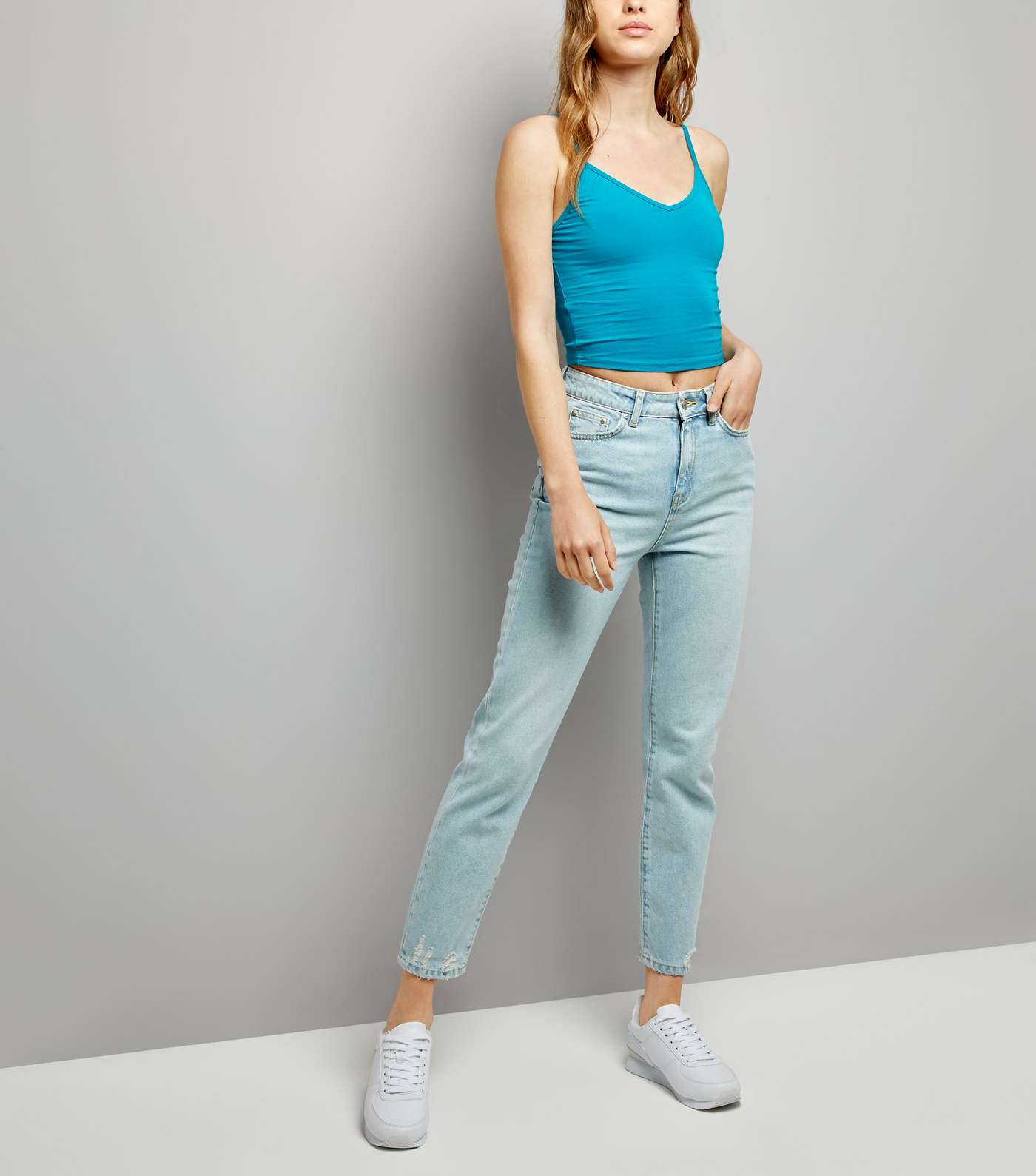 Turquoise V Neck Cropped Cami Top Image 2