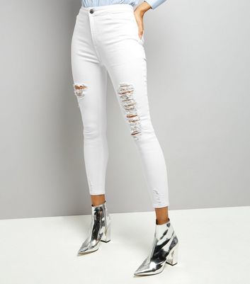 White Ripped Skinny Jenna Jeans | New Look