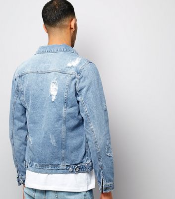 light blue ripped denim jacket mens