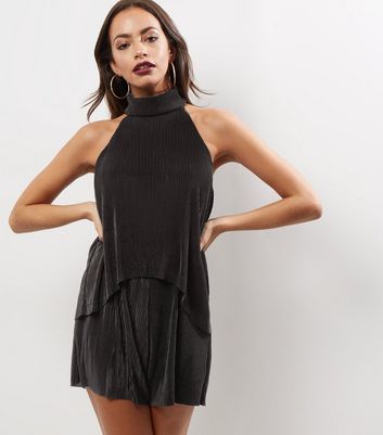 black pleated playsuit
