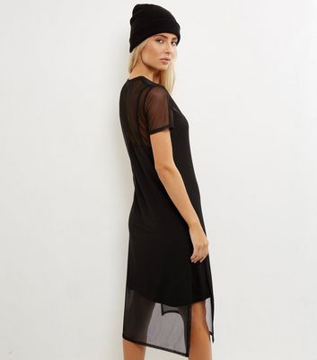 black mesh t shirt dress