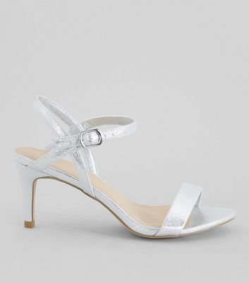 Silver Ankle Strap Heeled Sandals | New 
