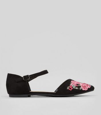 Black Floral Embroidered Pointed Ankle 