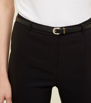 black stretch slim leg belted trousers