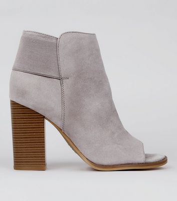 Grey Suedette Peep Toe Boots | New Look