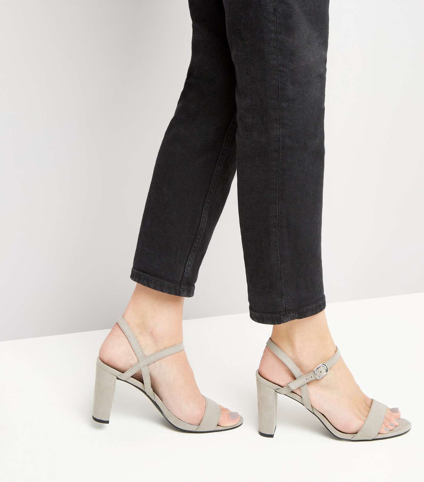 Wide Fit Grey Suedette Cross Strap Side Heels Image 3
