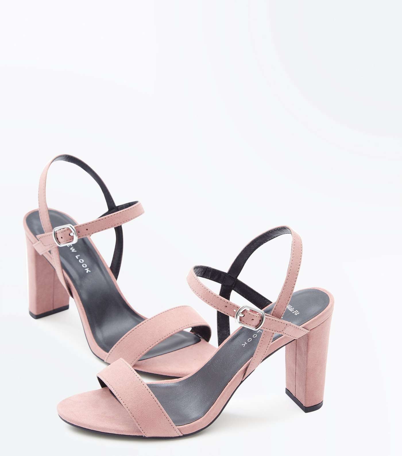 Wide Fit Pale Pink Suedette Cross Strap Side Heels Image 5
