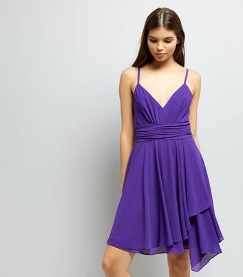 Purple Asymmetric Hem Chiffon Prom Dress New Look