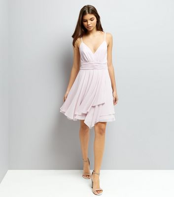 Light Purple Asymmetric Hem Chiffon Prom Dress New Look