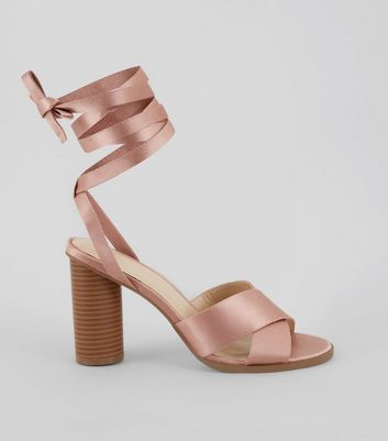 Pink Sateen Tie Up Heels | New Look