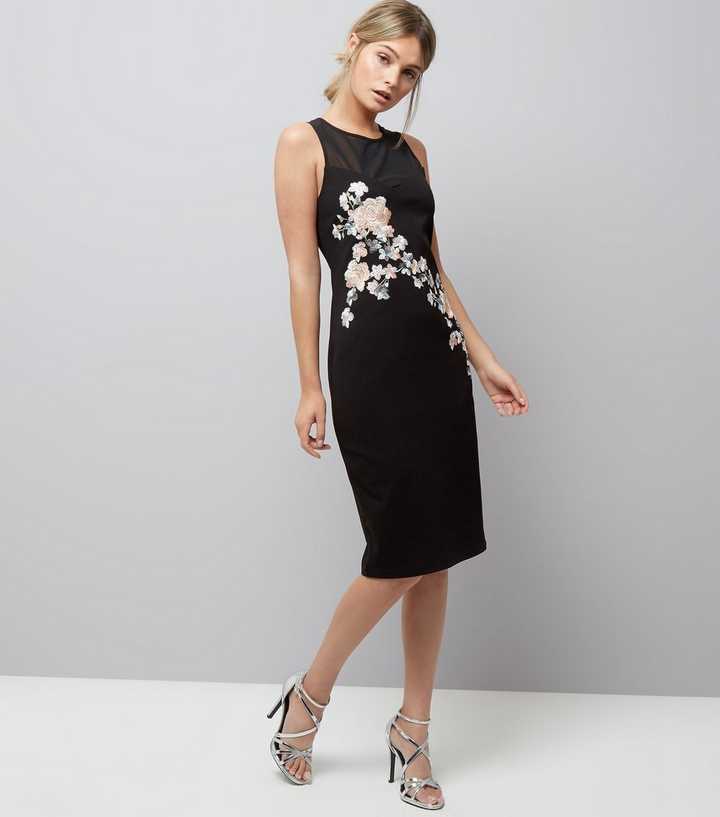 dress elegant wedding guest elegant midi dresses Black Strappy Embroidered Bodycon Dress – AX Paris main image 0