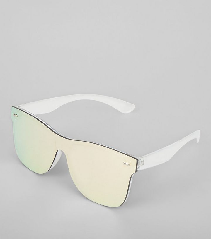 Silberfarbene Rahmenlose Sonnenbrille Mit Grossen Verspiegelten Glasern New Look