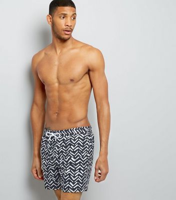 Black Chevron Print Swim Shorts New Look