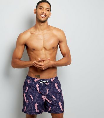 Blue Seahorse Print Swim Shorts New Look