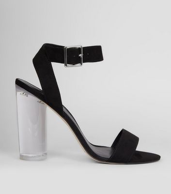 clear black block heels