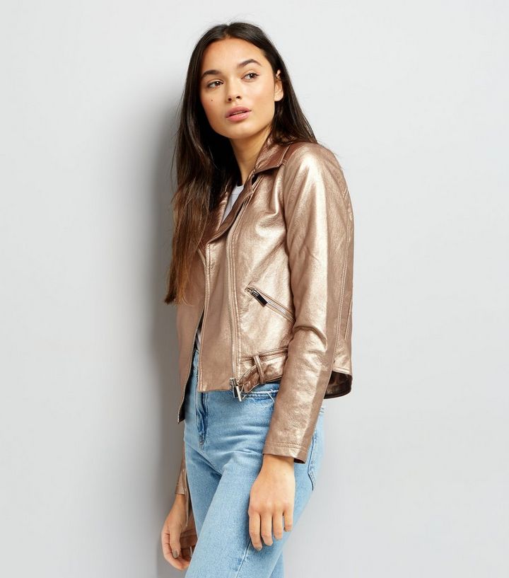 Rose Gold Metallic Biker Jacket Add To Saved Items Remove From