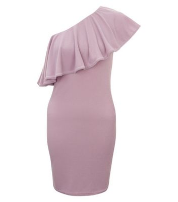Lilac Ribbed Frill Trim Off The Shoulder Bodycon Dress New Look
