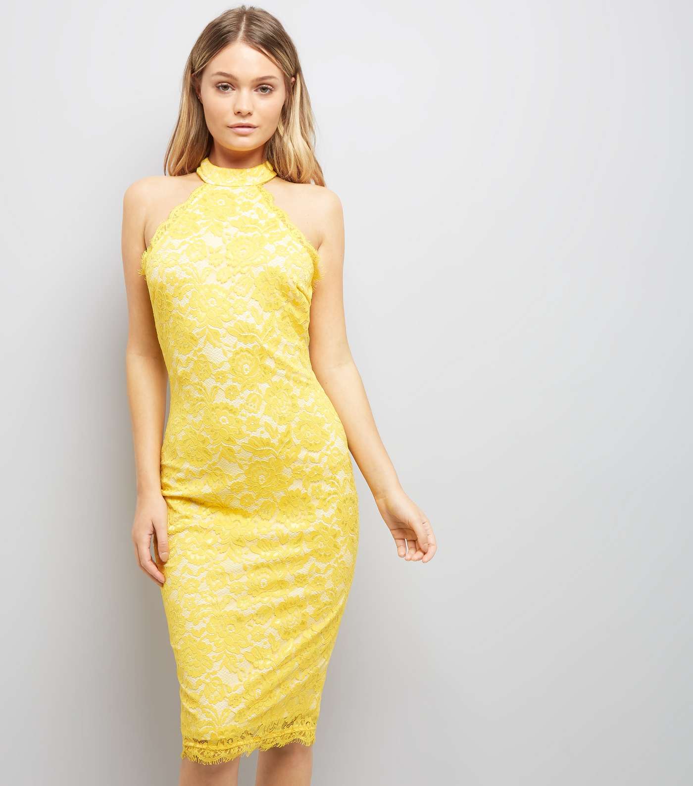 AX Paris Yellow Lace High Neck Dress