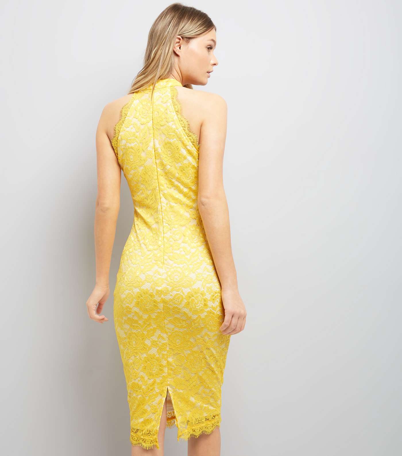 AX Paris Yellow Lace High Neck Dress Image 3