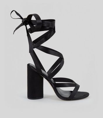 black satin block heels