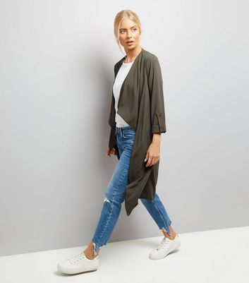 Khaki Ruched Back Duster Coat New Look