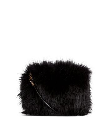 black faux fur crossbody bag