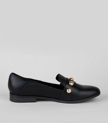 womens black studded loafers