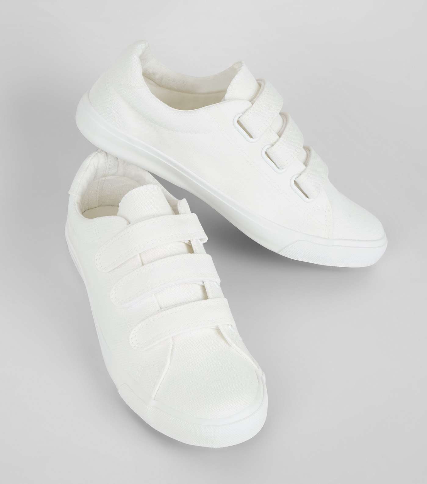 White Canvas Triple Rip Tape Trainers Image 4