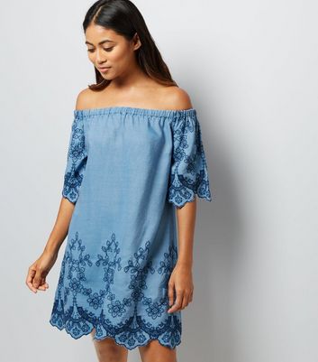 new look denim bardot dress