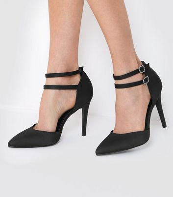 black double strap heels