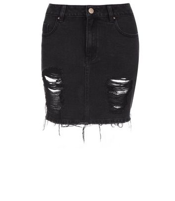 black jean ripped skirt