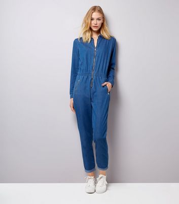 zipper front long sleeve jumpsuit