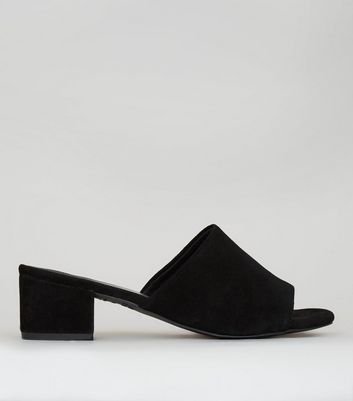 black suede mule heel