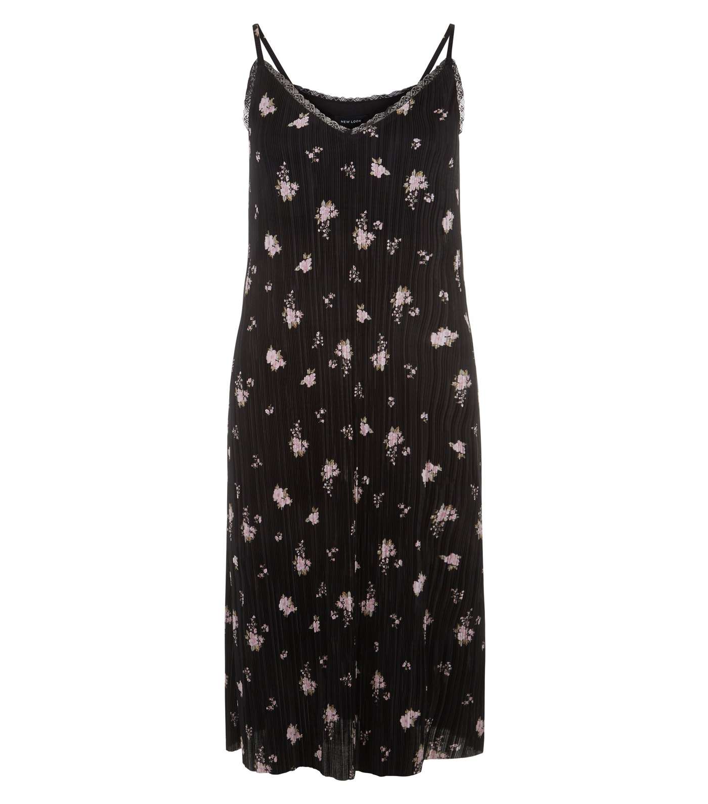 Black Floral Print Pleated Midi Slip Dress  Image 4