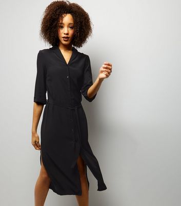 women's belted midi shirt dress with pocket