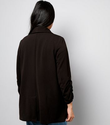 Curves Black Crepe Ruched Sleeve Blazer New Look