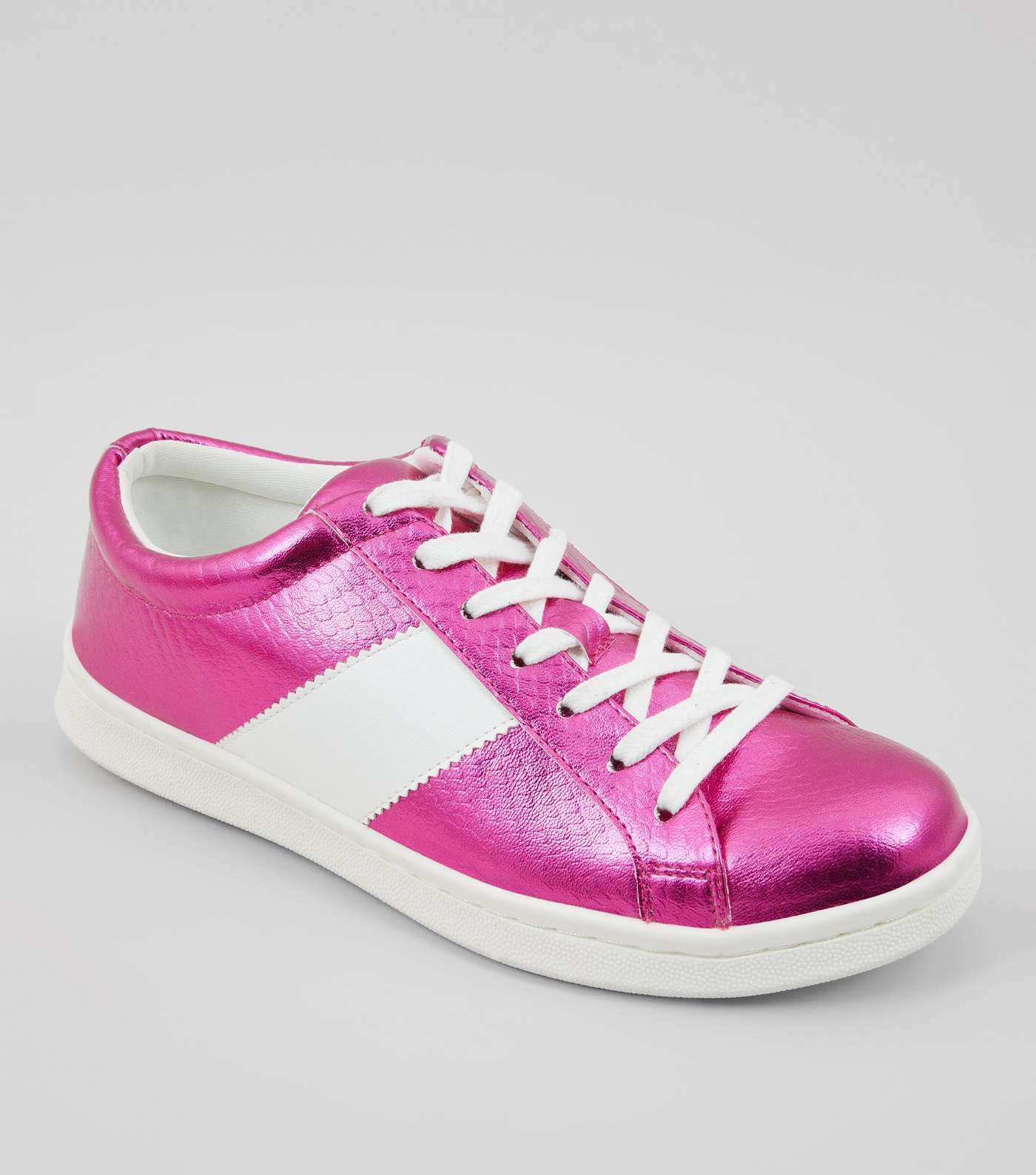 Pink Metallic Lace Up Trainers