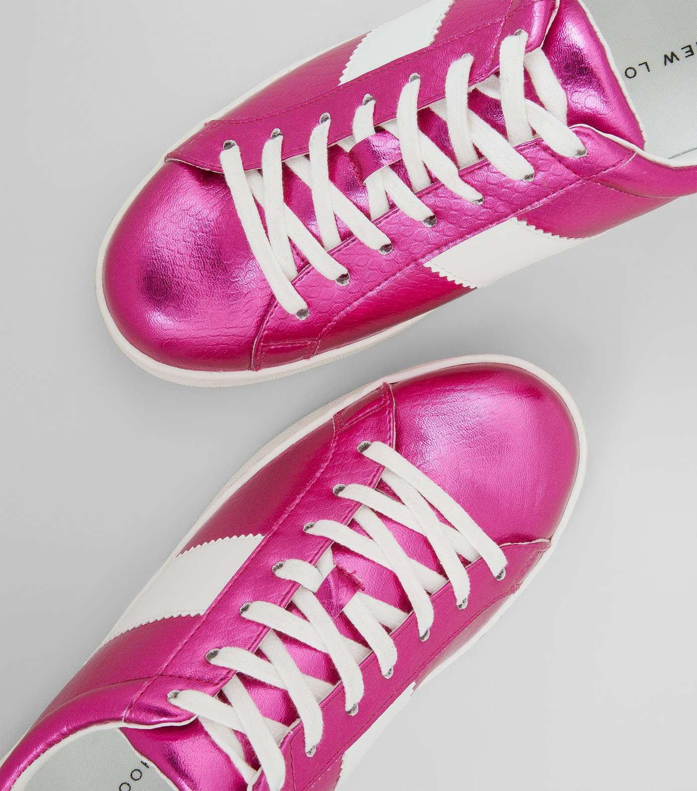 Pink Metallic Lace Up Trainers Image 5