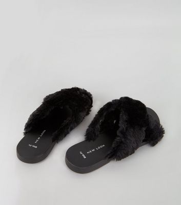 wide fit fur sliders